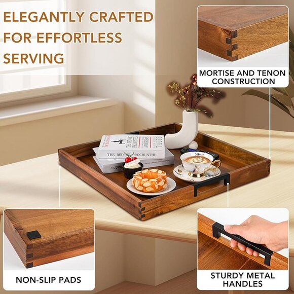 New Large Square Ottoman Tray for Living Room and Coffee Table 20" x 20" x 2" - Picture 4 of 7